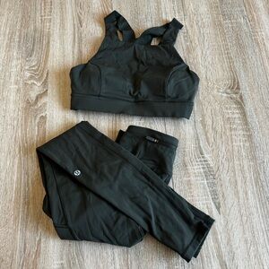 Lululemon Army Green Sports Bra and Leggings Set